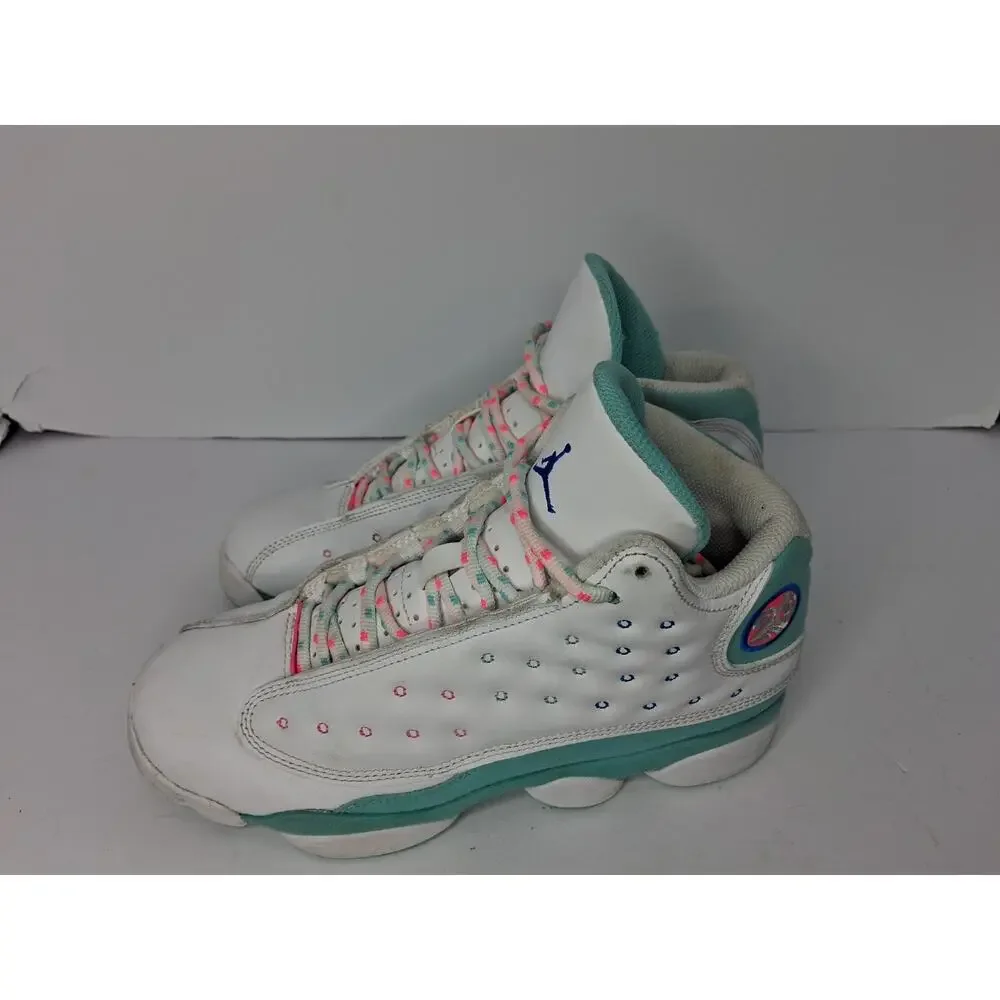 Air Jordan 13 GS Aurora Green Pink White Youth Basketball Shoes 439358-100 5Y